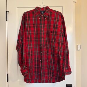 Ralph Lauren Men’s “Big Shirt” Large Royal Stewart red tartan plaid button down